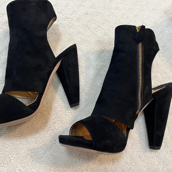 Miu Miu peep-toe ankle bootie, black suede, sz 37.5 - Picture 1 of 8